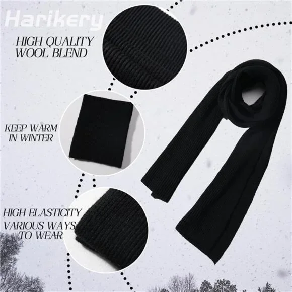 Unisex Cashmere Beanie Hat Scarf Set Winter Knit Long Scarf Neck Warmer